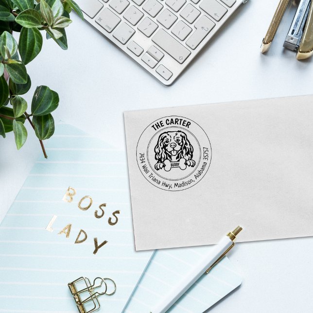 Tampons Encreurs Cavalier King Charles Dog Retour Adresse Famille (Créateur téléchargé)