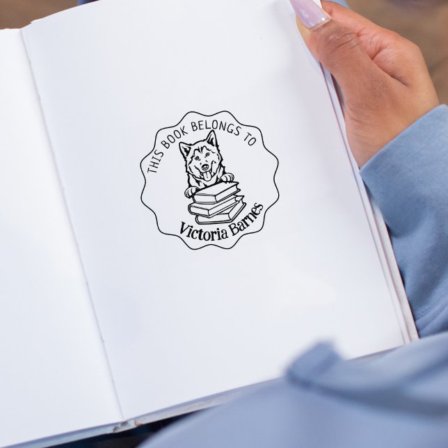 Tampons Encreurs Ce Livre Appartient À, Joli Livre Husky (Créateur téléchargé)