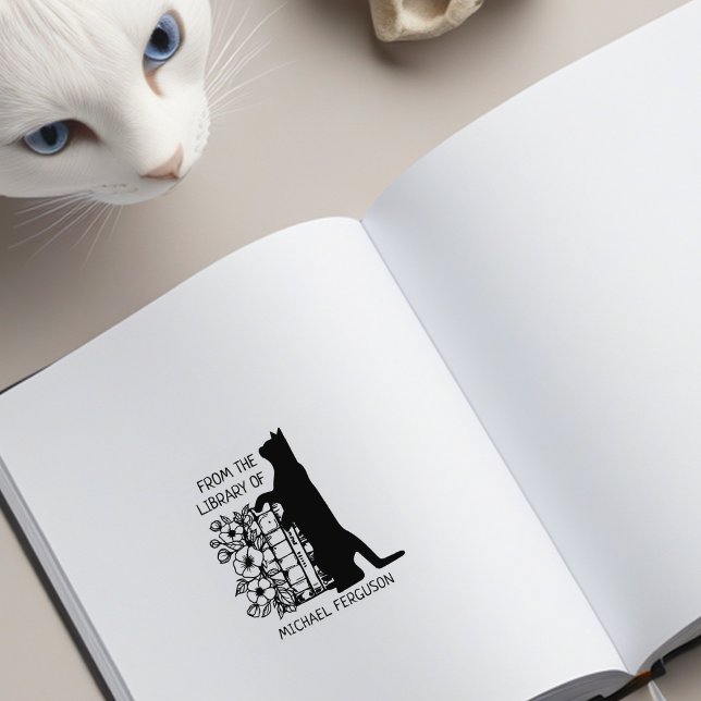 Tampons Encreurs Chat de bibliothèque floral moderne  (Créateur téléchargé)