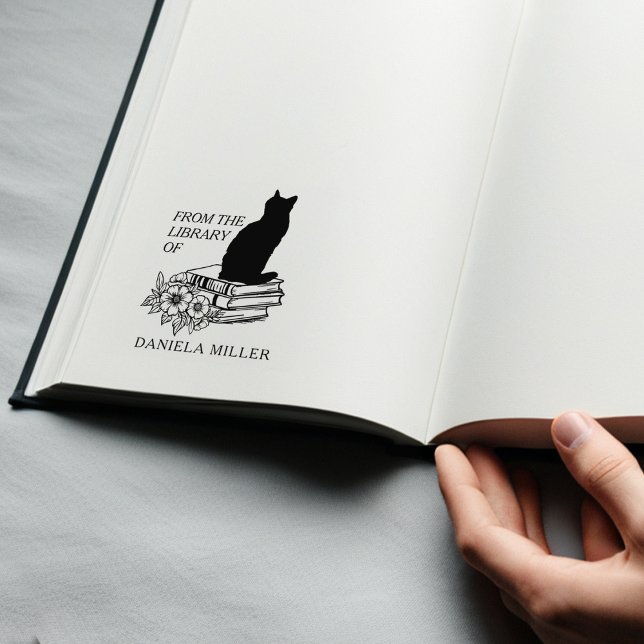 Tampons Encreurs Chat de bibliothèque floral moderne (Créateur téléchargé)