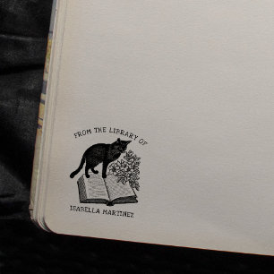 Tampons Encreurs Chat de bibliothèque floral vintage personnalisé