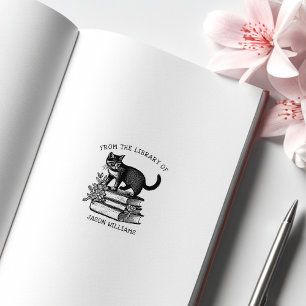 Tampons Encreurs Chat de bibliothèque florale vintage personnalisé