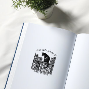 Tampons Encreurs Chat de bibliothèque vintage personnalisé, livre