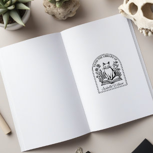 Tampons Encreurs Chat livresque floral, ex-libris personnalisé