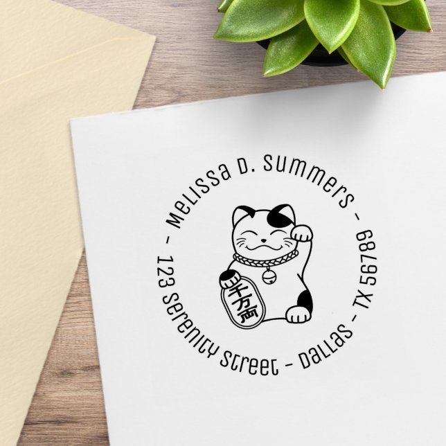 Tampons Encreurs Chat Lucky Japonais, Maneki Neko Adresse ronde 4 (Créateur téléchargé)