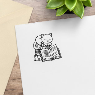 Tampons Encreurs Chat mignon sur une pile de livres 1x1