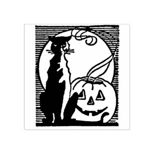 Tampons Encreurs Chat noir d'Halloween vintage et Jack O'Lantern