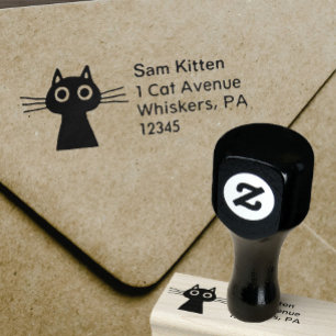Tampons Encreurs Chat noir mignon de Kitty avec l'adresse de retour
