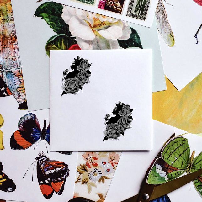 Tampons Encreurs Chat noir Roses rouges pourpres (Créateur téléchargé)