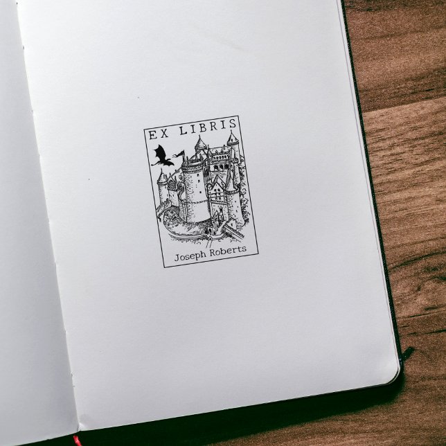 Tampons Encreurs Château de fantaisie dragon, livre Ex Libris vinta (Créateur téléchargé)