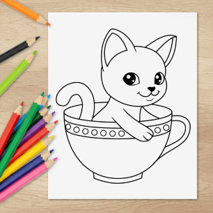 Tampons Encreurs Chaton dans une Tasse - Chat dans une Tasse à Thé 