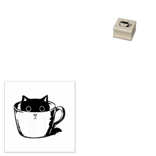 Tampons Encreurs Chaton noir avec nez rouge caché dans une tasse