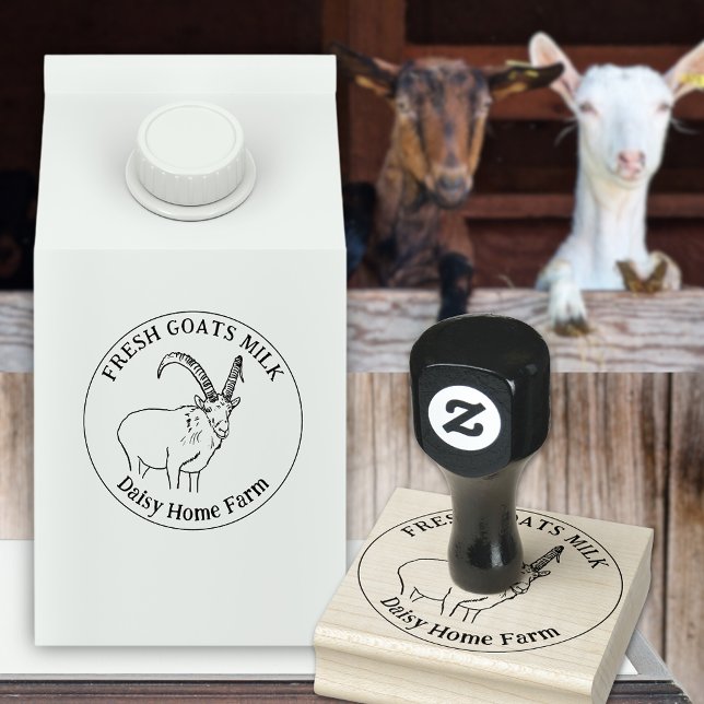 Tampons Encreurs Chèvres Lait Laitier Nom commercial Noir et blanc (Goats milk custom ink rubber stamp with simple goat line drawing and business name)