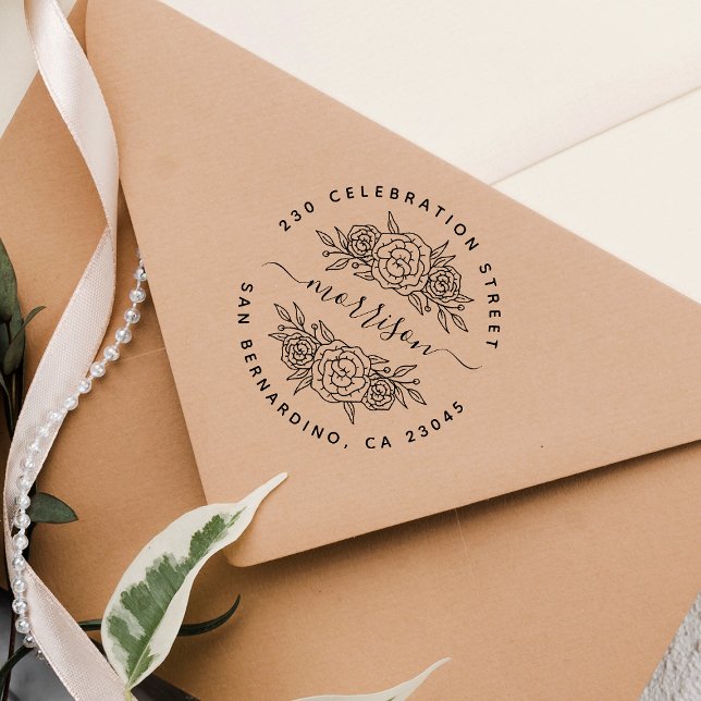 Tampons Encreurs Chic Floral Nom et adresse de retour du script per (Stamp Mock-up)