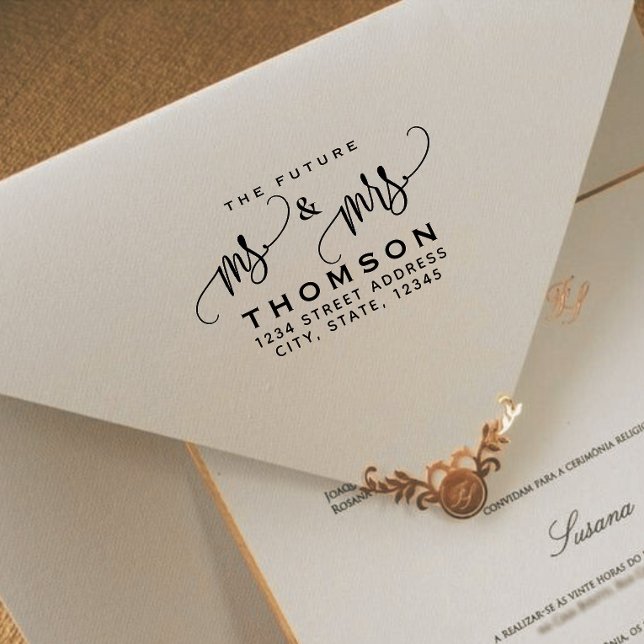 Tampons Encreurs Chic Script Future M. Mme Mariage Adresse de retou (Créateur téléchargé)