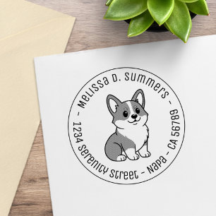Tampons Encreurs Chien Corgi Mignon Adresse Ronde