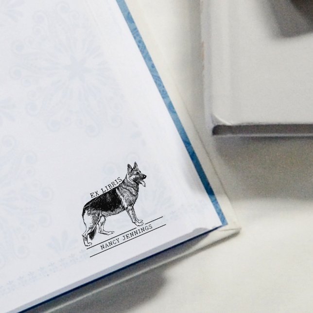 Tampons Encreurs Chien de berger allemand mignon Ex Libris de bibli (Créateur téléchargé)