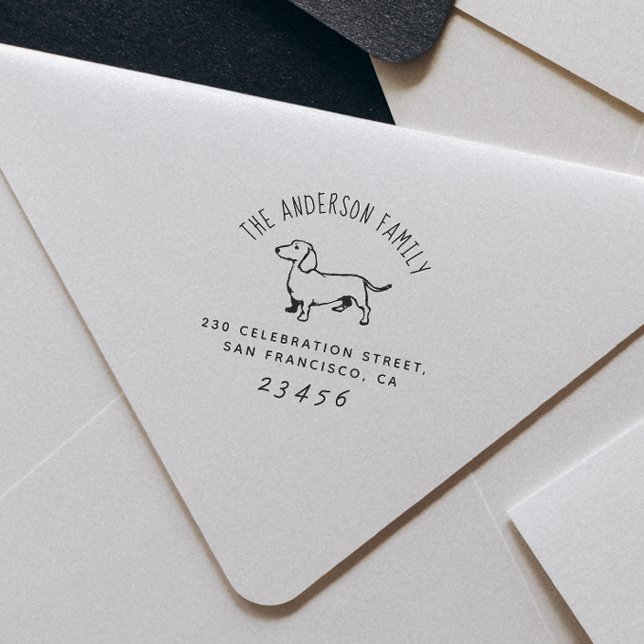 Tampons Encreurs Chien de saucisse | Nom de famille personnalisé et (Rubber Stamp Mock-up)