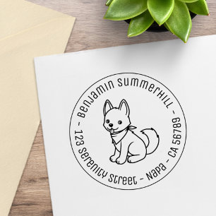 Tampons Encreurs Chien Husky Blanc Rond Adresse
