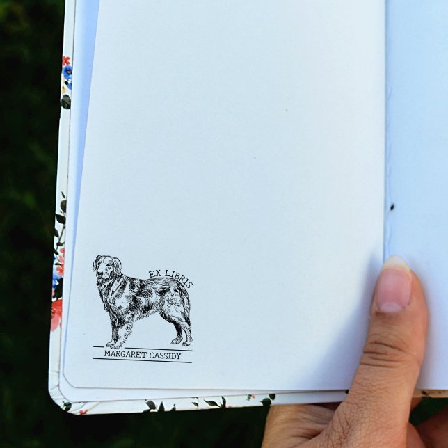 Tampons Encreurs Chien Retriever doré mignon Ex Libris vintage (Créateur téléchargé)
