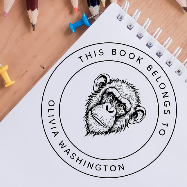 Tampons Encreurs Chimpanzé Personnalisé Ce Livre Appartient Au Nom  (Créateur téléchargé)