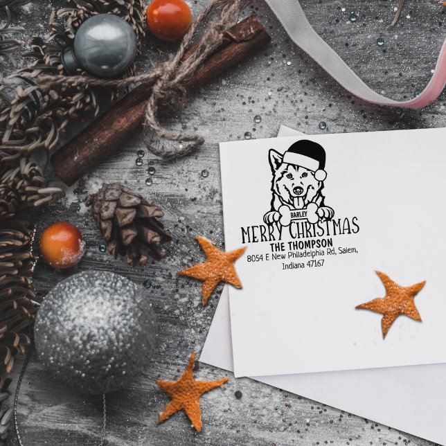 Tampons Encreurs Chou Husky Chien Joyeux Noël Adresse de retour (Créateur téléchargé)