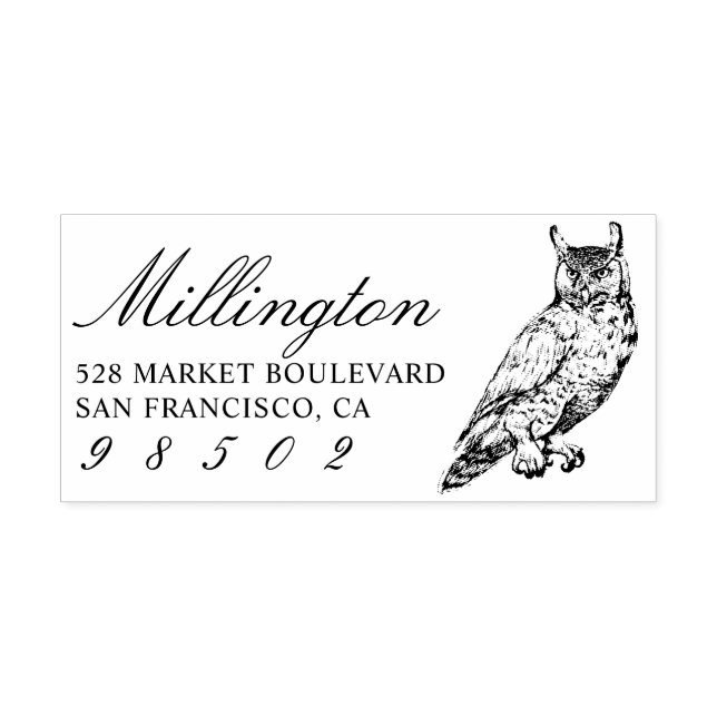 Tampons Encreurs Chouette à cornes | Adresse de retour du script de (Impression)