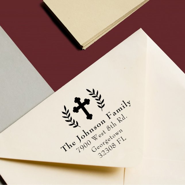 Tampons Encreurs Christian Cross Custom Elegant Adresse de retour (Créateur téléchargé)