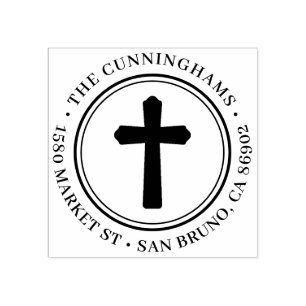 Tampons Encreurs Christian Cross Round Nom de famille et adresse de