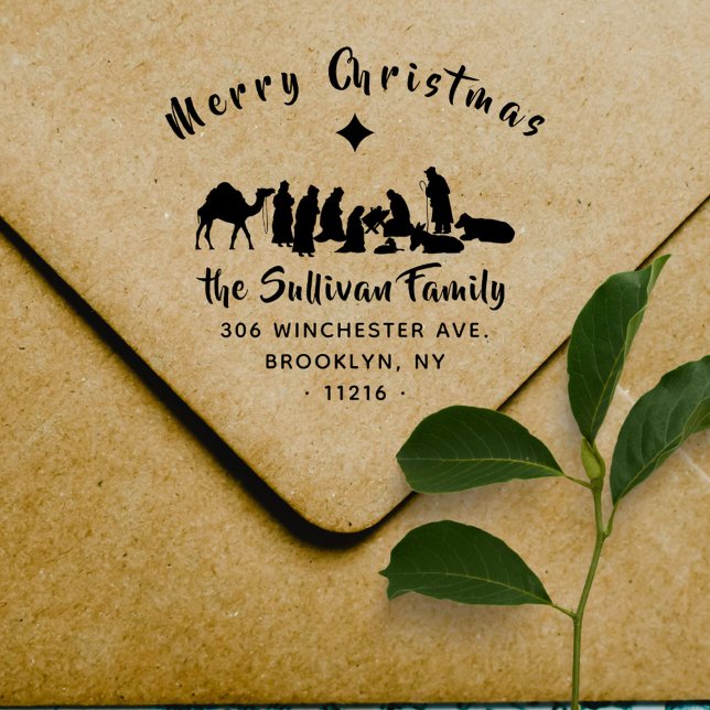 Tampons Encreurs Christian Nativité Scène Noël Adresse de retour (Créateur téléchargé)