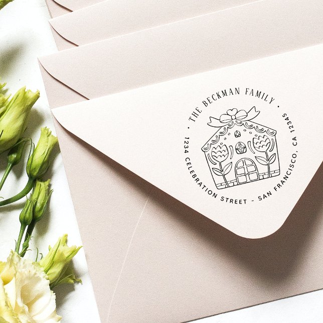 Tampons Encreurs Christmas Gingbread Fête de Noël Adresse de retour (Christmas Gingerbread Holiday Party Return Address Rubber Stamp)