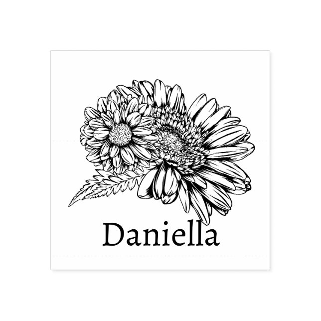 Tampons Encreurs Chrysanthemum Black Line Drawing with Your Name  (Impression)