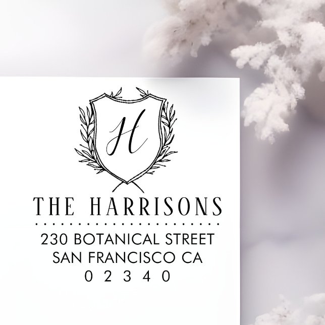 Tampons Encreurs Cimier Botanique Monogramme personnalisé et adress (Créateur téléchargé)