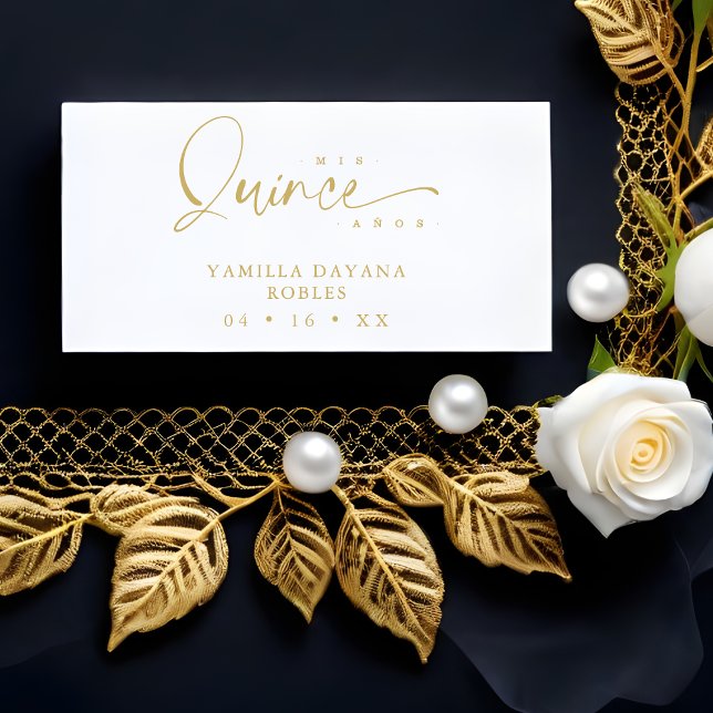 Tampons Encreurs Citation de Quinceañera Mis XV Años (Spanish Trendy Calligraphy Quinceañera Mis XV Años Quote Rubber Stamp. Golden effect.)