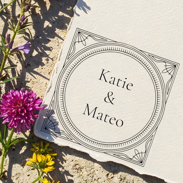 Tampons Encreurs Classic Art Deco Wooden Couple's Names (Créateur téléchargé)