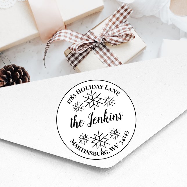 Tampons Encreurs Classic Snowflake Noël Holiday Adresse de retour (Créateur téléchargé)