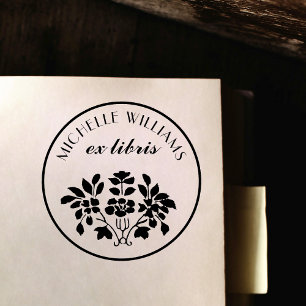 Tampons Encreurs Classic Vintage Floral Nom Ex Libris Plaque