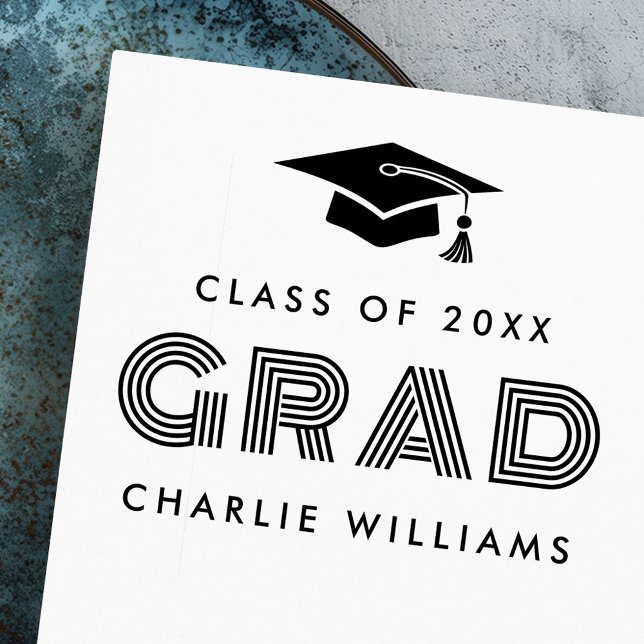 Tampons Encreurs Clôture d'études Étudiant moderne Classe de nom de (Graduation cap Student modern Grad name class Rubber Stamp)