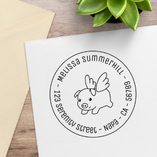 Tampons Encreurs Cochon Volant, Porcelet avec ailes Adresse ronde 3