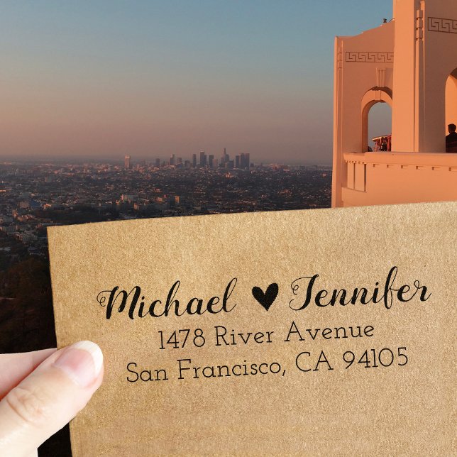 Tampons Encreurs Coeur Couple Adresse de retour Timbre en caoutchou (Créateur téléchargé)