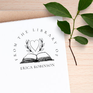 Tampons Encreurs Coeur De Livre vintage De La Bibliothèque De Perso