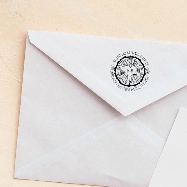 Tampons Encreurs Coeur en bois sculpté Mariage rustique Adresse de  (Créateur téléchargé)