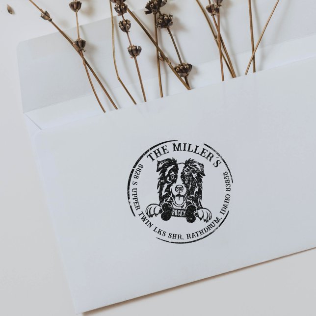 Tampons Encreurs Collie Bordure Adresse de retour de famille person (Créateur téléchargé)