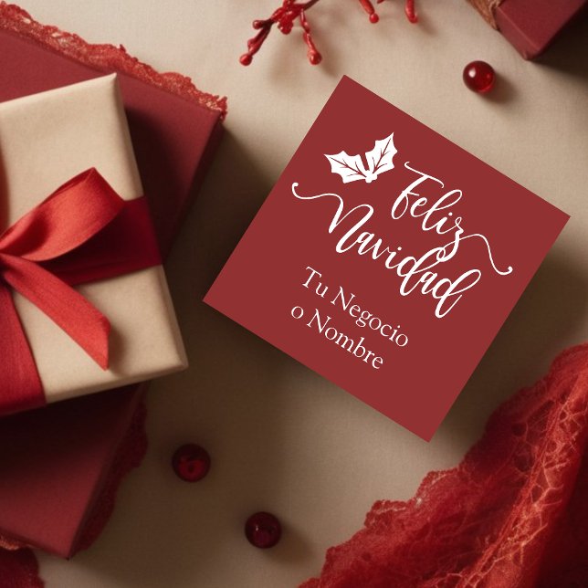 Tampons Encreurs Conception de Typographie Heureuse Noël et Houx (Spanish Feliz Navidad Quote Holly Branches Rubber Stamp.)