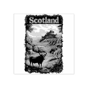 Tampons Encreurs Conception Écosse : Vache des Highlands, château e
