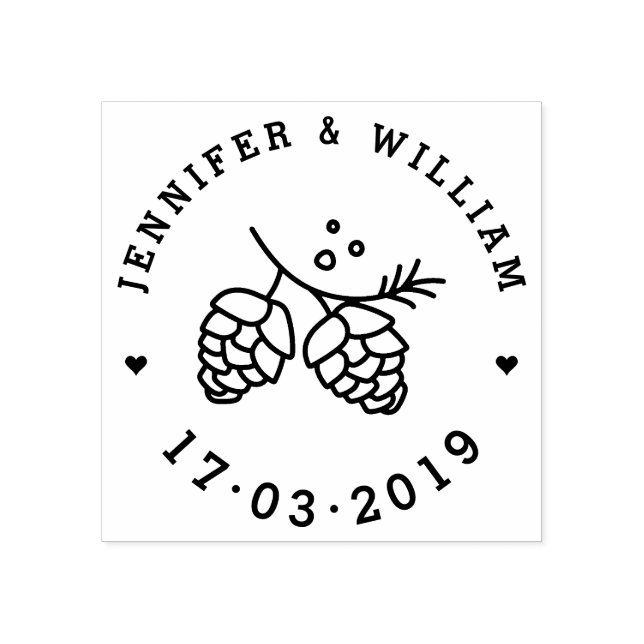 Tampons Encreurs Cones de pin rustique Enregistrer la date Mariage  (Impression)