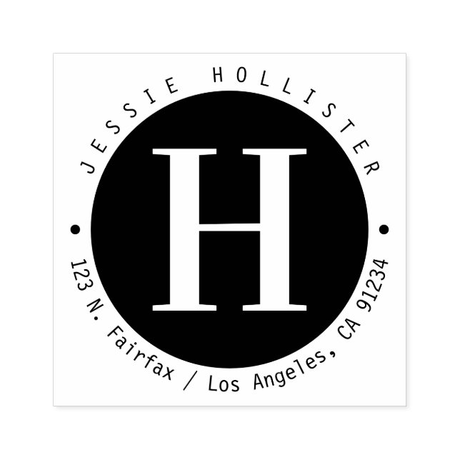 Tampons Encreurs Cool Cercle noir Monogramme Adresse de retour (Impression)