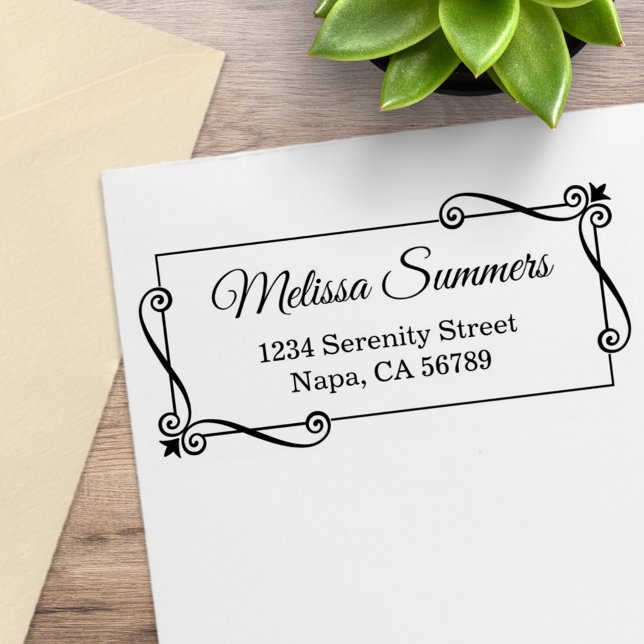 Tampons Encreurs Corner Swirls Frame Adresse de retour (Créateur téléchargé)