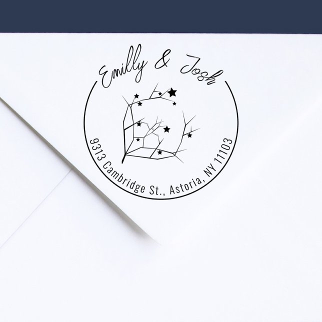 Tampons Encreurs Couples de Noël modernes Adresse de retour (Modern Script Couple´s Names Christmas Star Branch Couple Return Address Rubber Stamp)