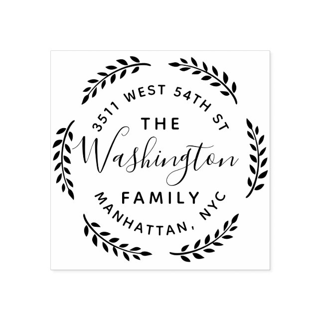 Tampons Encreurs Couronne botanique ronde Nom de famille Adresse de (Impression)